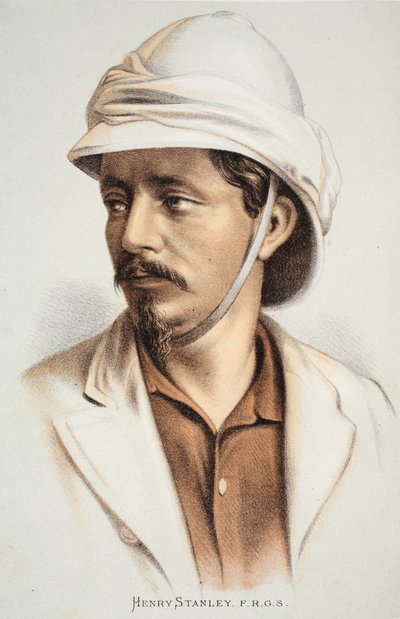 Henry Stanley FRGS, kuvitus J. Ewing Richien David Livingstonen elämän ja löytöjen kuvapainoksesta, pub. kirjoittanut A. Fullarton & Co., 1876 tekijältä English School