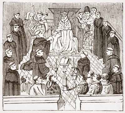 Henry V ja hänen parlamenttinsa (British Museumin Harleian MMS:stä), kuvitus James Aitken Wylien (1808-1890) teoksesta The History of Protestantism, pub. 1878 tekijältä English School
