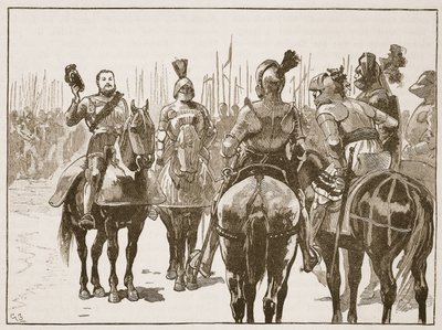 Henry ja vangitut ranskalaiset upseerit, kuvitus Cassells Illustrated History of Englandista (seepiakuva) tekijältä English School