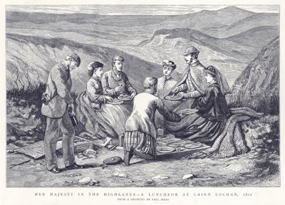 Hänen Majesteettinsa Highlandsissa - Lounas Cairn Lochanissa, 1861 tekijältä English School