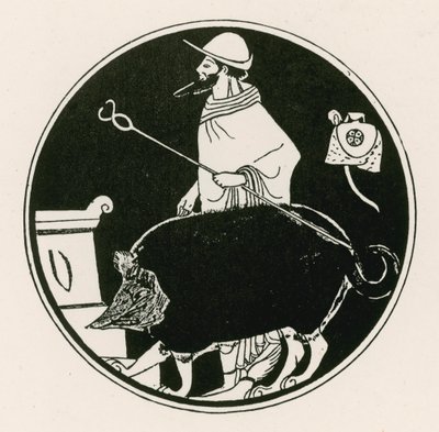 Hermes ja naamioitunut koira (kaiverrus) tekijältä English School