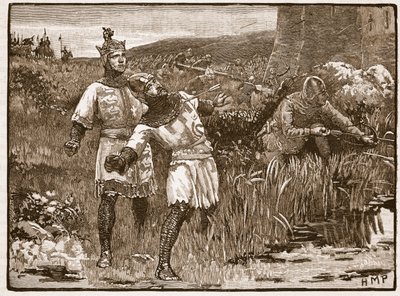 St. Clairin sankaruus Bridgnorthin linnan piirityksessä, kuvitus Cassells Illustrated History of Englandista (seepiakuva) tekijältä English School