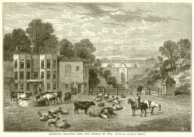 Highgate Archway Gate ja taverna vuonna 1825 tekijältä English School
