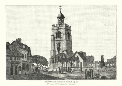 Hillingdonin kirkko noin vuonna 1740 (kaiverrus). tekijältä English School