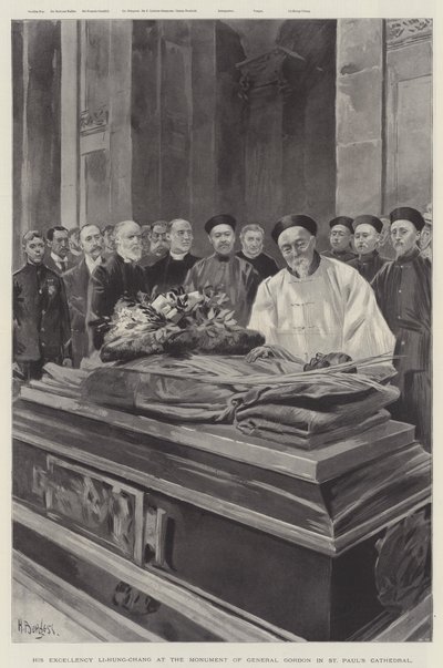 Hänen ylhäisyytensä Li-Hung-Chang kenraali Gordonin muistomerkillä St Paulin katedraalissa (litho) tekijältä English School