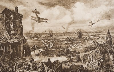 Holding up a German Attack, Armentieres, Belgia, esimerkki H.G. Wellsin teoksesta The Outline of History, osa II, julkaistu vuonna 1920 tekijältä English School