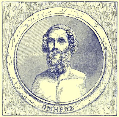 Homer, kuvitus teoksesta The Illustrated History of the World, julkaistu noin 1880 (digitaalisesti paranneltu kuva) tekijältä English School