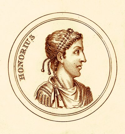 Honorius, kuvitus George Crabbin yleisestä historiallisesta sanakirjasta, julkaistu 1825 (digitaalisesti paranneltu kuva) tekijältä English School