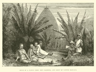 House of a Native Chief, Uusi-Kaledonia, ja ryhmä alkuperäisväestöä, papualaisia tekijältä English School