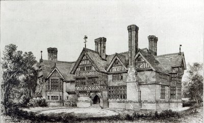 Talo, joka pystytettiin äskettäin Harrow Wealdiin, "The Building News" -julkaisusta, 6. syyskuuta 1872 tekijältä English School