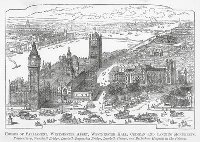 Parlamenttitalo, Westminster Abbey, Westminster Hall, Krimin ja Canningin muistomerkit (kaiverrus) (kaiverrus) tekijältä English School
