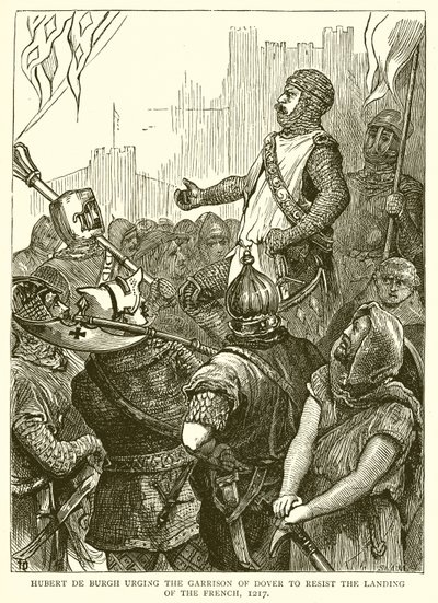 Hubert de Burgh kehotti Doverin varuskuntaa vastustamaan ranskalaisten maihinnousua, 1217 tekijältä English School