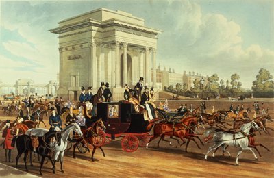 Hyde Park Corner, James Pollardin mukaan, julkaissut Ackermann, 1836 (akvatinta) tekijältä English School