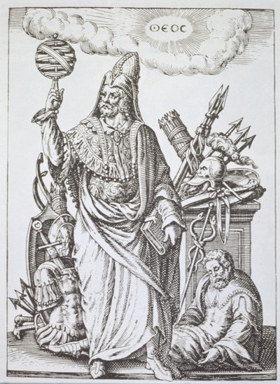 Ihanteellinen Hermes Trismegistus, kopio kuvituksesta Jean-Jacques Boissardin Ennustaminen ja maagiset nähtävyydet, 1605, julkaistu 1800-luvun lopulla tekijältä English School