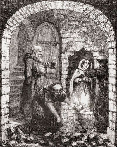 Kuvitus George Cruikshankin mukaan teokselle "Netley Abbey: A Legend of Hampshire", Thomas Ingoldsbyn teoksesta "The Ingoldsby Legends or Mirth and Marvels", julkaistu vuonna 1865 tekijältä English School