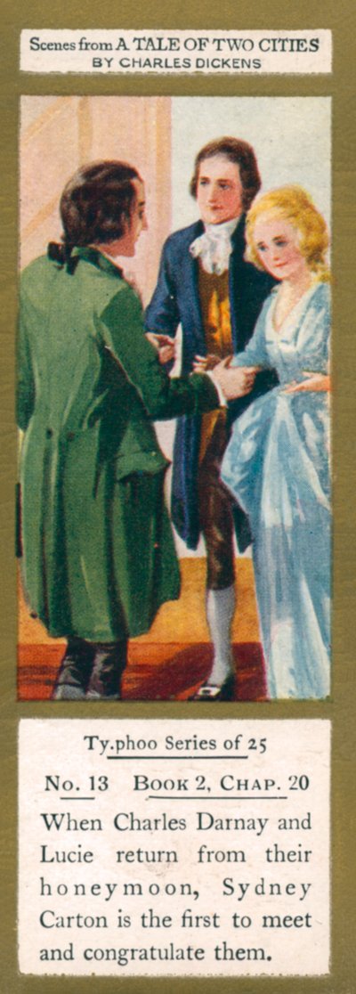 Kuvitus Charles Dickensin kirjaan A Tale of Two Cities (värilitro). tekijältä English School