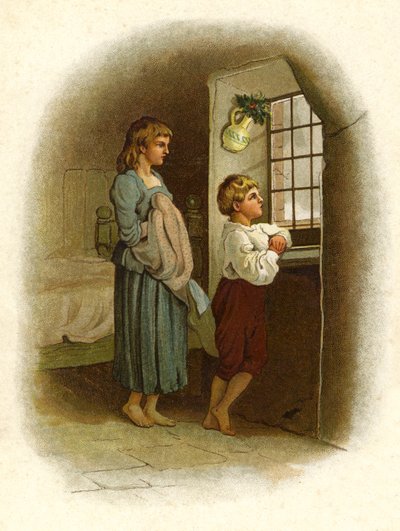Kuvitus The Coming Of Father Christmas (värilitho) tekijältä English School