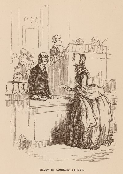 Kuvitus Thackerayn Vanity Fair -teokseen (litografia). tekijältä English School