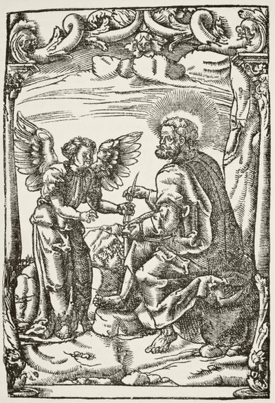 Kuvitus Tyndalesin alusta Uuden testamentin ensimmäisestä englanninkielisestä käännöksestä, joka julkaistiin Kölnissä vuonna 1525, William Hickman Smith Aubin Englannin kansallis- ja kotihistoriasta tekijältä English School