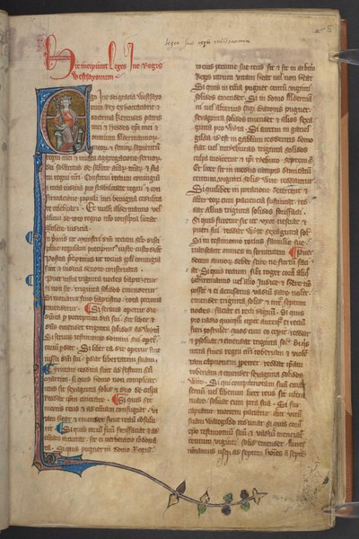 Kuva kuningas Inesta Englannin perussäännöstä, puuvillakäsikirjoitus Claudius D II, f.5r tekijältä English School