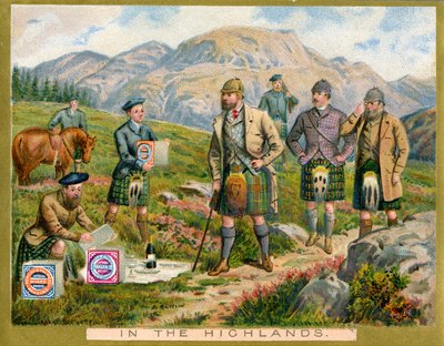 Highlandsissa, mainoskortti Huntley & Palmers Biscuitsille, n. 1890 tekijältä English School