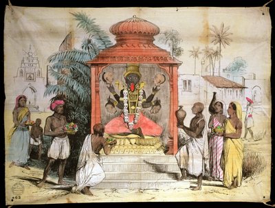 Intia, Kali-hahmo ja palvonta, n. 1850 (muste ja pesut kankaalla) tekijältä English School