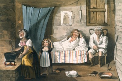 Mökin sisällä, T.H.:n maalauksellisesta kierroksesta Englannin järville Fielding ja J. Walton, julkaisija R. Ackermann, Lontoo, 1821 (käsinvärinen akvatinta) tekijältä English School