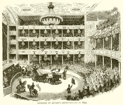 Astleys Amphitheaterin sisätilat vuonna 1843 tekijältä English School