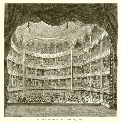 Drury Lane -teatterin sisustus, 1804 tekijältä English School