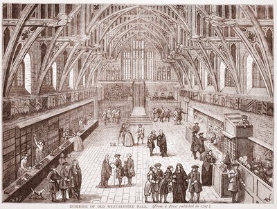 Old Westminster Hallin sisustus, vuonna 1797 julkaistusta vedosta tekijältä English School