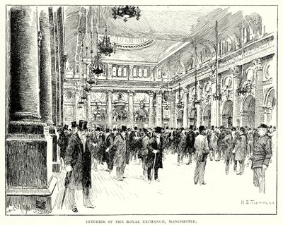 Manchesterin kuninkaallisen pörssin sisätilat (kaiverrus) tekijältä English School