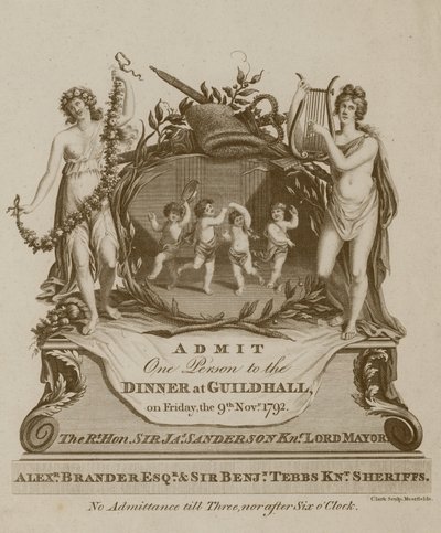 Kutsu juhlaan Lontoon Guildhallissa 9. marraskuuta 1792 tekijältä English School
