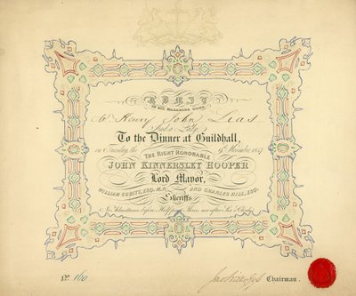 Kutsu juhlaan Lontoon Guildhallissa 9. marraskuuta 1847 tekijältä English School
