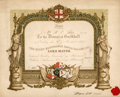 Kutsu juhlaan Lontoon Guildhallissa 9. marraskuuta 1855 tekijältä English School