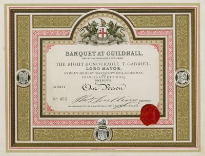 Kutsu juhlaan Lontoon Guildhallissa 9. marraskuuta 1866 tekijältä English School