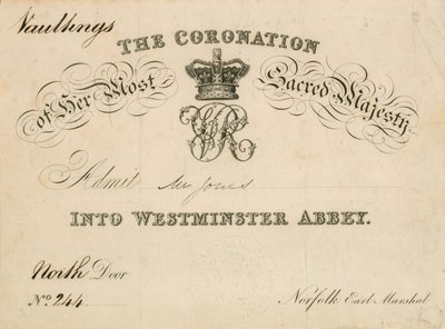 Kutsu hänen pyhimmän majesteettinsa kruunajaisiin Westminster Abbeyssa 28. kesäkuuta 1838 tekijältä English School