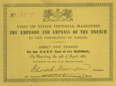 Kutsu heidän keisarillisten majesteettiensa, Ranskan keisarin ja keisarinnan vierailulle Guildhallissa Lontoossa 19. huhtikuuta 1855 tekijältä English School