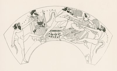 Iris ja Hera satyyrien hyökkäyksen kohteena (kaiverrus) tekijältä English School