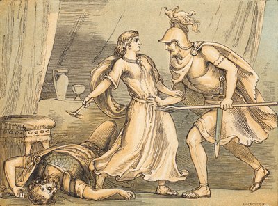 Jael ja Sisera (värillinen kaiverrus) tekijältä English School