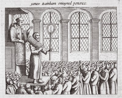 James Bainham nautti katumuksesta, John Foxen kuvitus teoksesta Apostolien teot ja monumentit, yhdeksäs painos, pubi. 1684 tekijältä English School