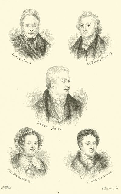 James Hogg, tohtori Thomas Chalmers, Sydney Smith, Mary Russell Mitford, Washington Irving tekijältä English School