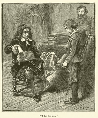 Jean Baptiste Colbert poikana, "Pidän tästä eniten" (kaiverrus). tekijältä English School