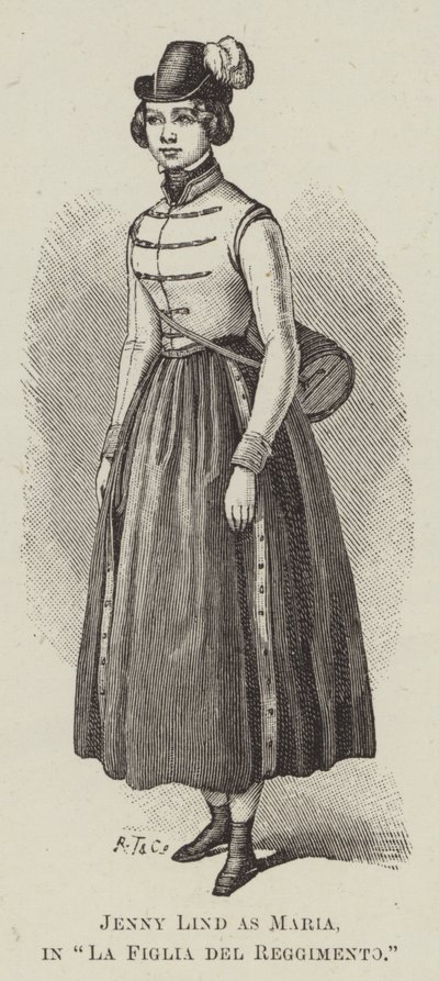 Jenny Lind Mariana elokuvassa "Rykmentin tytär" (kaiverrus) tekijältä English School