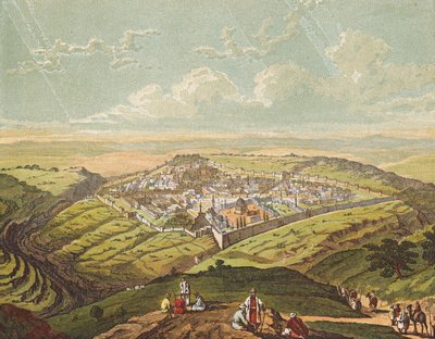 Jerusalem on rakennettu tiiviiksi kaupungiksi (värilitografia). tekijältä English School