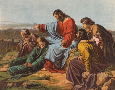 Jeesus Kristus itkee Jerusalemin yllä (värilitografia) tekijältä English School