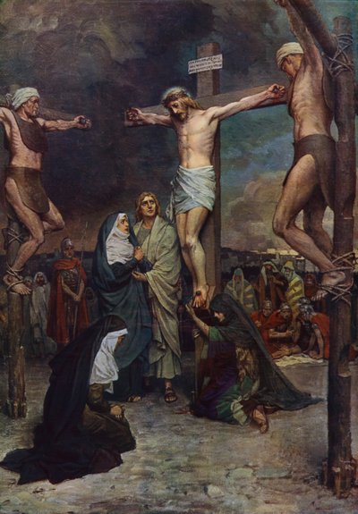 Jeesus ristillä (väri litho) tekijältä English School