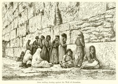 Juutalaiset itkevät, nojaavat Jerusalemin muuria vasten tekijältä English School