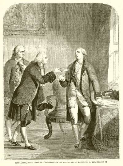 John Adams, ensimmäinen Yhdysvaltain suurlähettiläs Englannin hovissa, esitteli kuningas George III:lle tekijältä English School