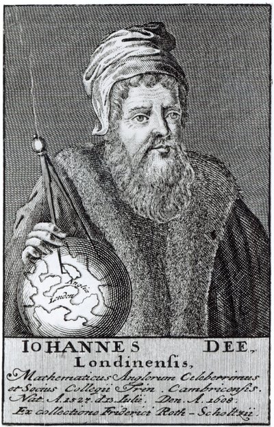 John Dee (1527-1608) lontoolainen (kaiverrus) (bundw-kuva) tekijältä English School