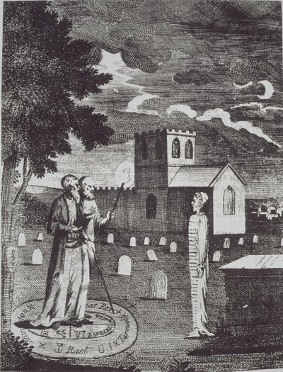 John Dee ja Edward Kelly kutsuvat kuolleita, kirjasta Historia of Magic, julkaistu 1800-luvun lopulla tekijältä English School